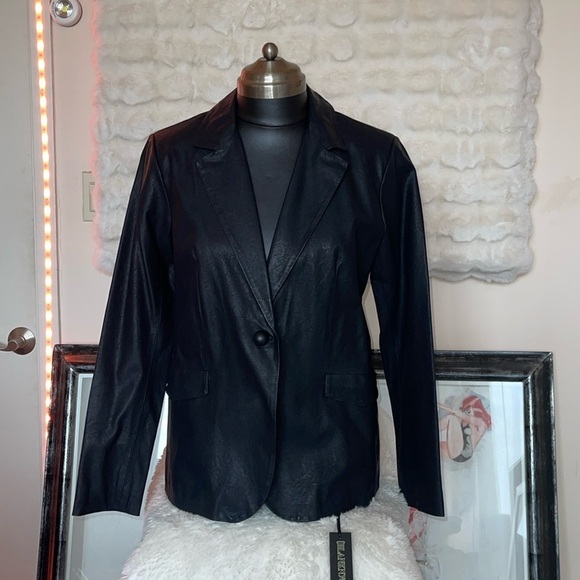 Blank Nyc faux leather black jacket blazer two side pockets and one front button - Picture 1 of 9